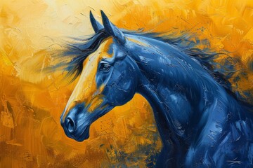With hues of blue and yellow intertwining, the horse's coloring presents a unique and captivating sight.