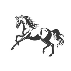 Black flat stylized horse galloping forward, vector illustration, white background