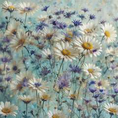 Dreamy Daisy Collage with Pressed Flowers on Light Background Gen AI - 760781785