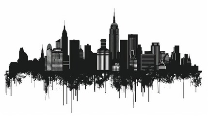 Obraz premium A minimalist vector icon featuring a cityscape silhouette in stark black against