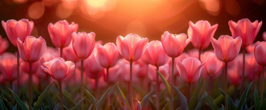 Pink tulips on a pink background, in a flat lay, copy space concept for a Happy Mother's Day card design, Wallpaper Pictures, Background Hd