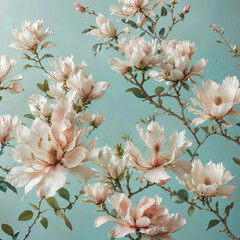 Magnolia Flowers on Light Background with Detailed Realism Gen AI
