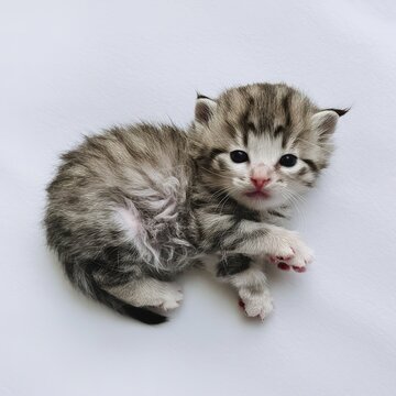 Adorable Tiny 4 Week Old Kitten on White Background
