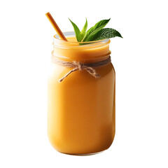 Mason jar of mango smoothie isolated on transparent background, Generative AI