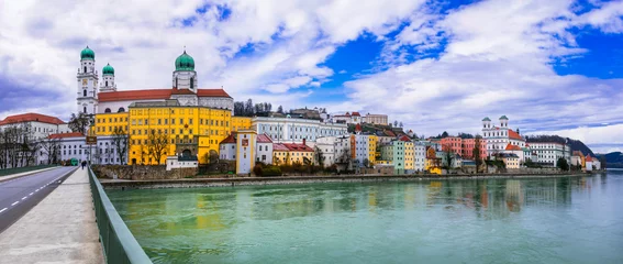 Fotobehang travel and landmarks of Germany - beautiful town Passau in Bavaria located in three rivers © Freesurf