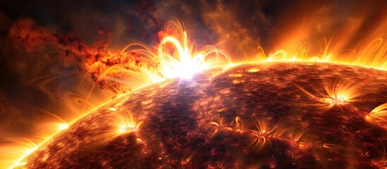 Solar Flare Eruption Revealing Intense Magnetic Field Activity on the Sun's Surface - obrazy, fototapety, plakaty