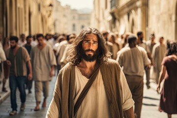 Jesus in Jerusalem. An ancient city. Bible Story - obrazy, fototapety, plakaty