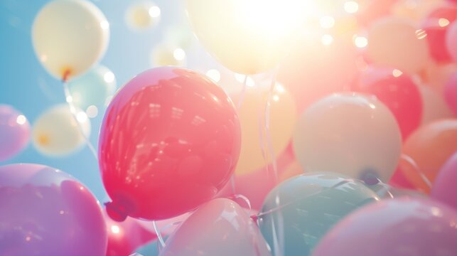 Colorful balloons on blue sky background - vintage effect style pictures