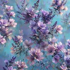 Delicate Lavender Flowers on Purple Background in Oil Painting Style Gen AI - 760784928