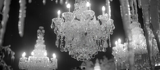 Elegant Crystal Chandeliers Illuminated by Moody Candlelight in a Vintage Mansion