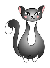 Cute gray cat isolated on white background. Vector illustration for children.