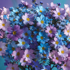 Vibrant Forget-Me-Not Flowers with Metallic Accents on Purple Background Gen AI - 760785392