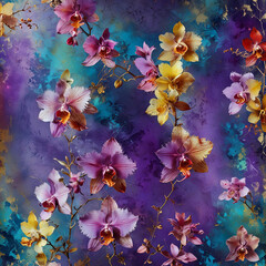 Vivid Orchid and Floral Elements on Purple Grunge Background Gen AI - 760785575