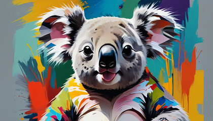 Obraz premium Koala bear on a colorful splattering background. Artistic rendition. Generative AI.