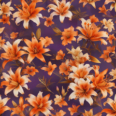 Elegant Lily Flowers on Purple Background with Geometric Shapes Gen AI - 760785741