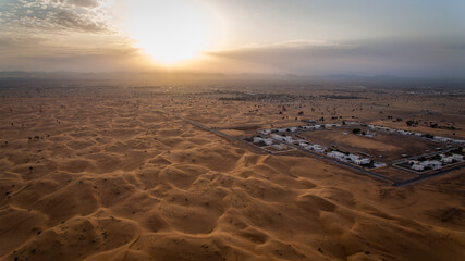 Desert landscape of. Dubai at sunset time