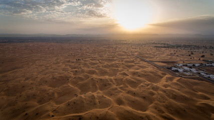 Desert landscape of. Dubai at sunset time