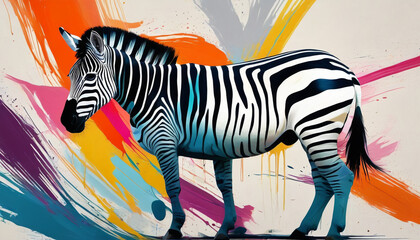 Fototapeta na wymiar Zebra on a colorful background. Artistic rendition. Generative AI.
