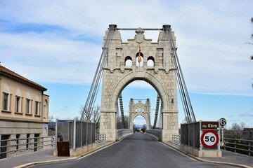 historic bridge Penjat in town Amposta in Spain - obrazy, fototapety, plakaty