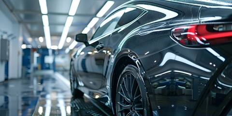 Meticulous car detailing process in a studio involves scratch removal and restoration. Concept Car Detailing, Scratch Removal, Restoration Process, Studio Setting, Meticulous Care