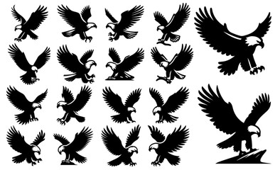 Soaring Eagle Silhouettes Collection - Majestic Bird Poses