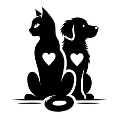 Cat and Dog Companions Silhouette Set - Pet Friendship Vectors, Cat and Dog Vector