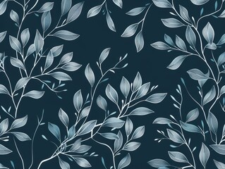 Background of blue and white wallpaper featuring detailed leaves design