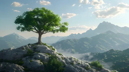 Photo sur Plexiglas Gris foncé Mountain landscape with trees and clouds under a blue sky