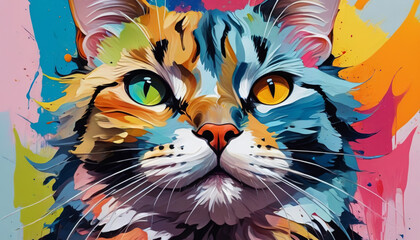 Colorful cat in printing colors. Generative AI.

