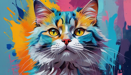 Colorful cat in printing colors. Generative AI.

