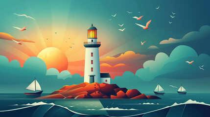 A lighthouse guiding ships - safely to shore - obrazy, fototapety, plakaty