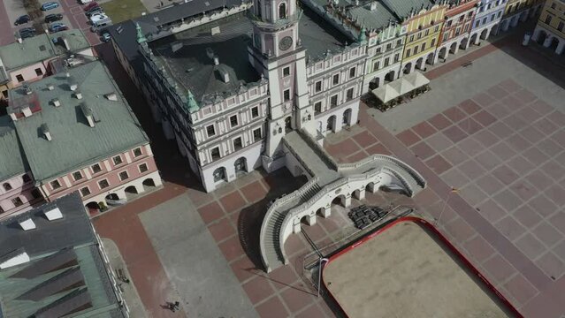 Beautiful Market Square Old Town Zamosc Aerial View Poland