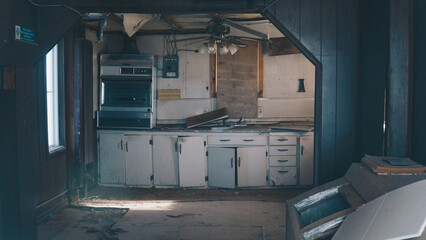 kitchen of an abandoned motel