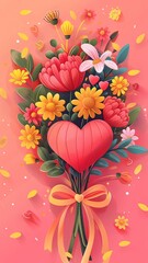 Vertical AI illustration love-inspired floral heart bouquet. Concept plants and flowers.