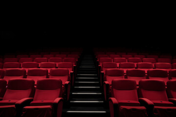 Obraz premium The image shows an empty theater with red chairs arranged in rows
