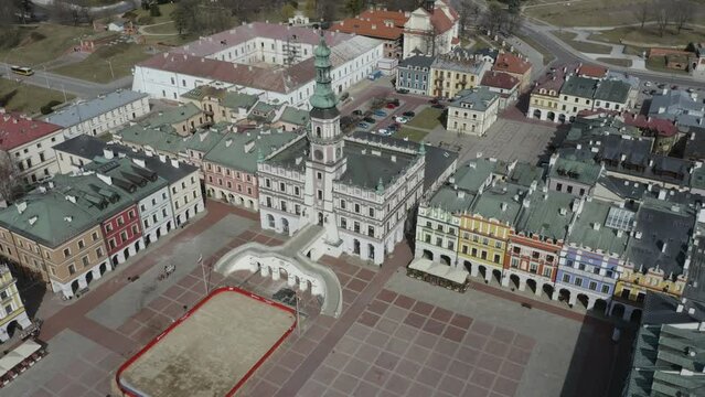 Beautiful Market Square Old Town Zamosc Aerial View Poland