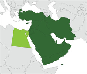 Light green map of EGYPT inside highlighted dark green map of the Middle East