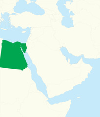  Green detailed CMYK blank political map of EGYPT with black national country borders on beige continent background and blue sea surfaces using orthographic projection of the Middle East