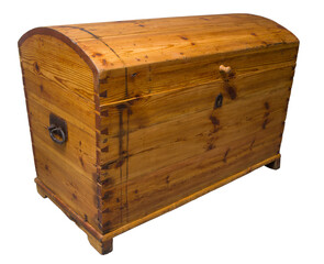 Antique Tin Travel Trunk Steamer Chest closed isolated on white background