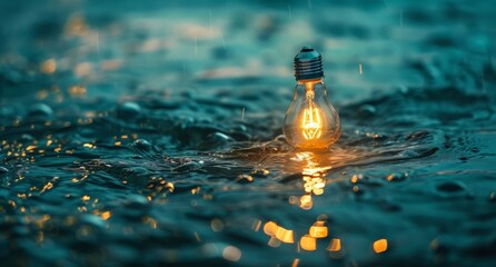 A light bulb floating effortlessly on the surface of a body of water