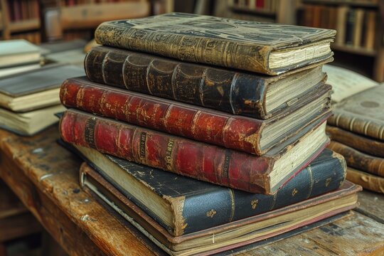 Aged Antique books. Open ancient library. Generate Ai