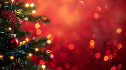 Fototapeta na wymiar Christmas background with xmas tree and sparkle bokeh lights on red canvas background, Space for text, --ar 16:9 --seed 11111 --style raw Job ID: 6a71d9b4-6f81-4092-8c63-b7bff41449e9