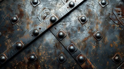 Close up metal texture with rivets abstract background. AI generated image - obrazy, fototapety, plakaty