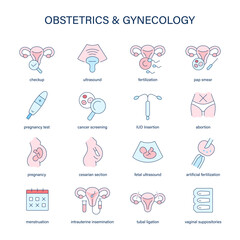 Obstetrics and Gynecology vector icons. Medical icon set. Women's health illustration set. - 760794596