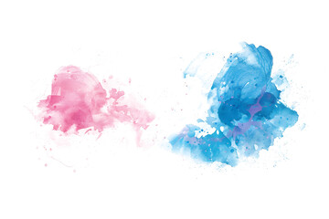 Pink and blue watercolor texture painting splat on white background.