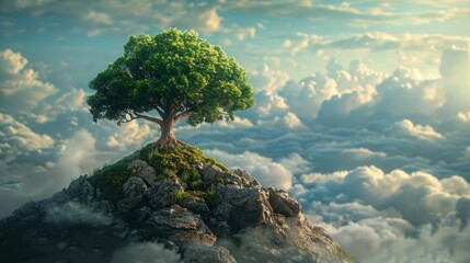 A tree on top of the planet earth, preserving the ecosystem - obrazy, fototapety, plakaty