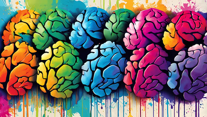 Una Interpretación Artística en Dibujos Animados del Cerebro y el Cerebelo, Realzando la Belleza de la Materia Gris en Tonos Rosados y Elementos Florales. - obrazy, fototapety, plakaty