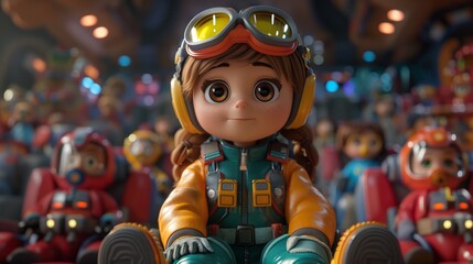 Toy doll entertains crowd of toy soldiers at fun event, smiles