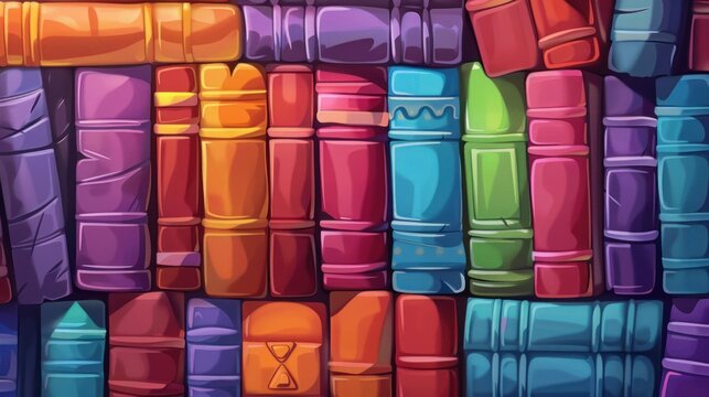 Illustration row pile of books with colorful covers white background. AI generated image
