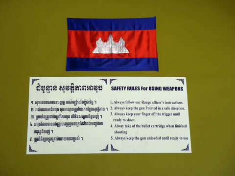 selection of war guns at a shooting range in Siem Reap, Cambodia on May 03, 2013 